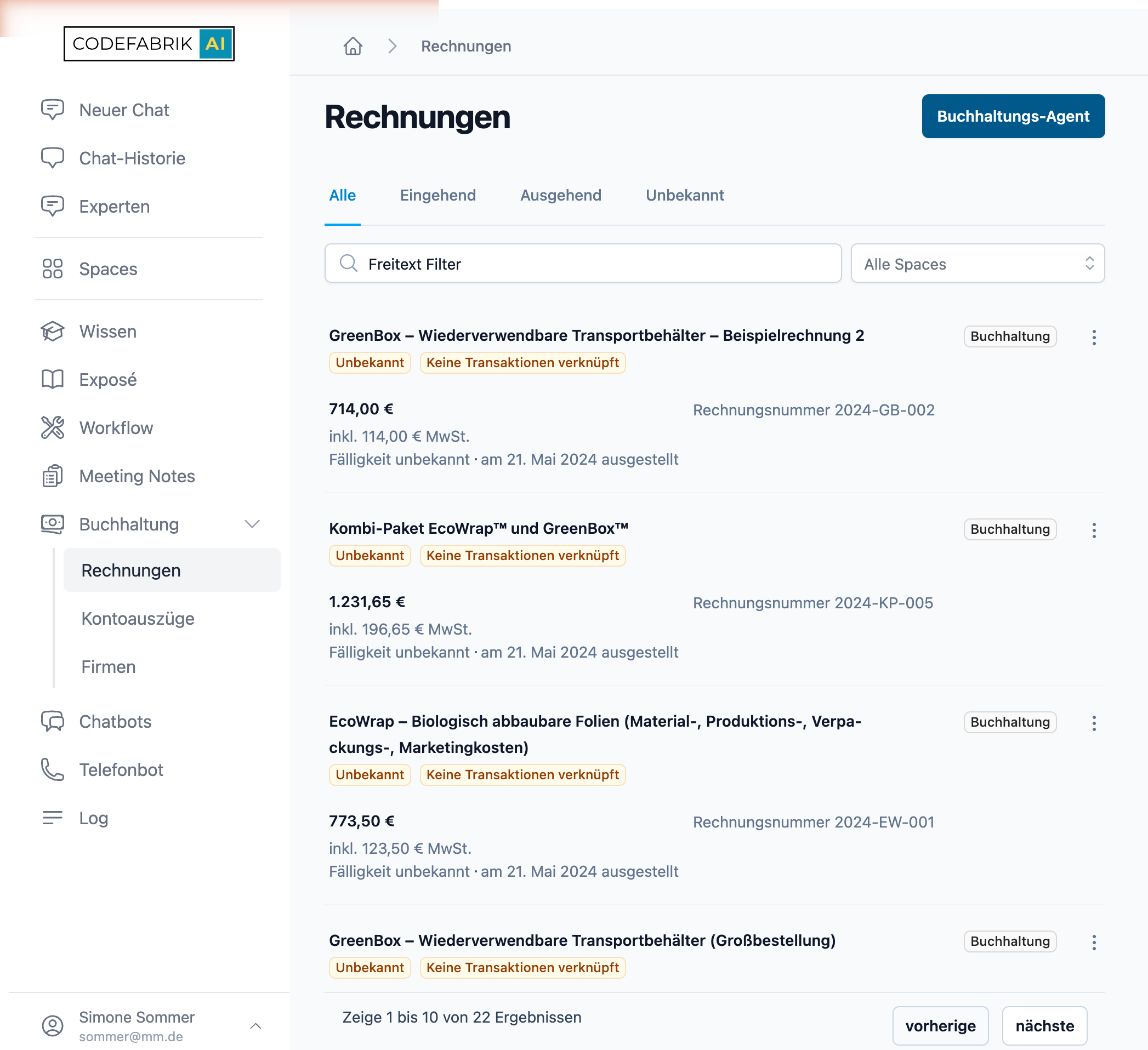 Rechnungsübersicht Rechnungsübersicht