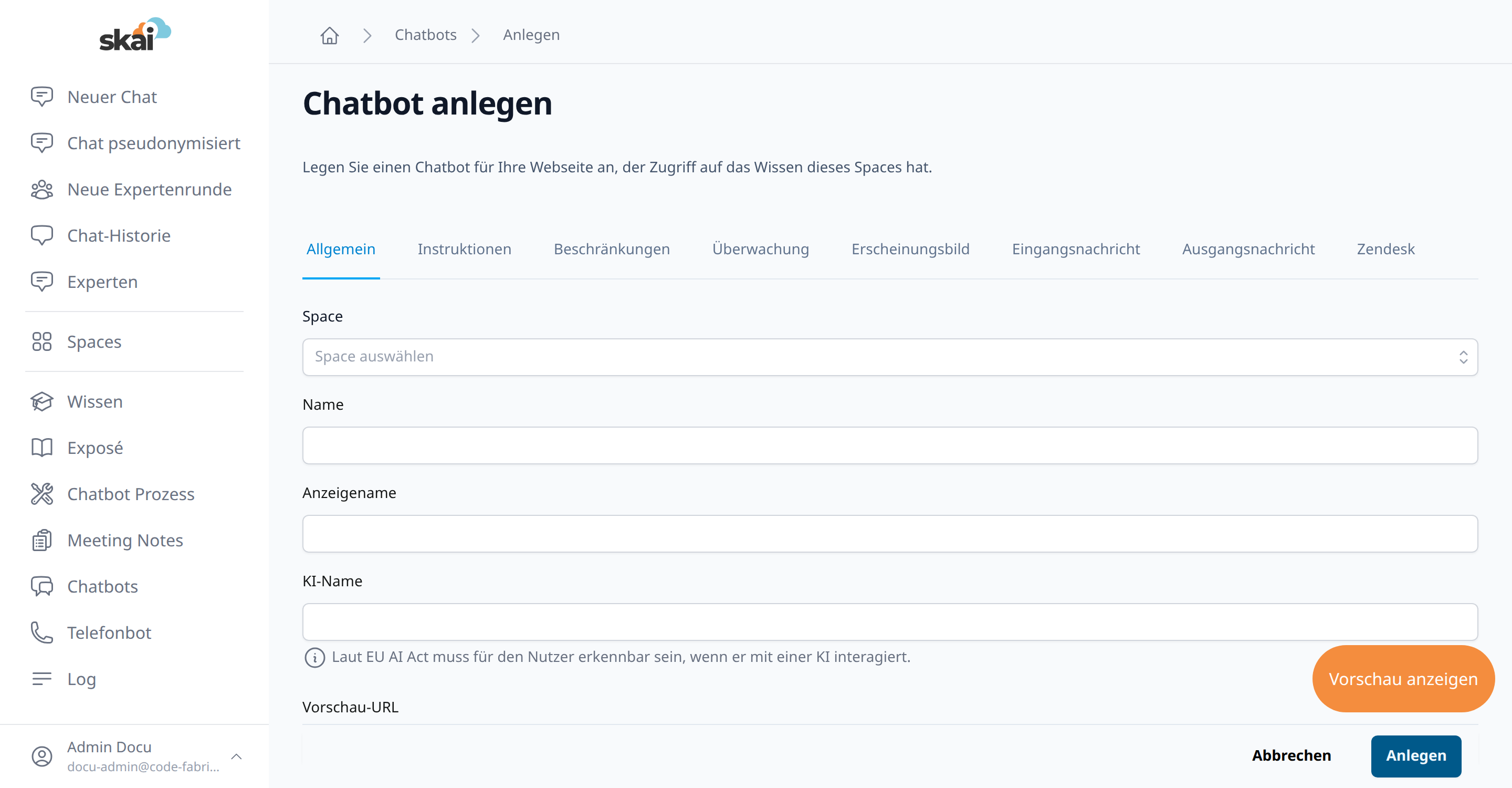 Chatbot anlegen &ndash; Allgemein