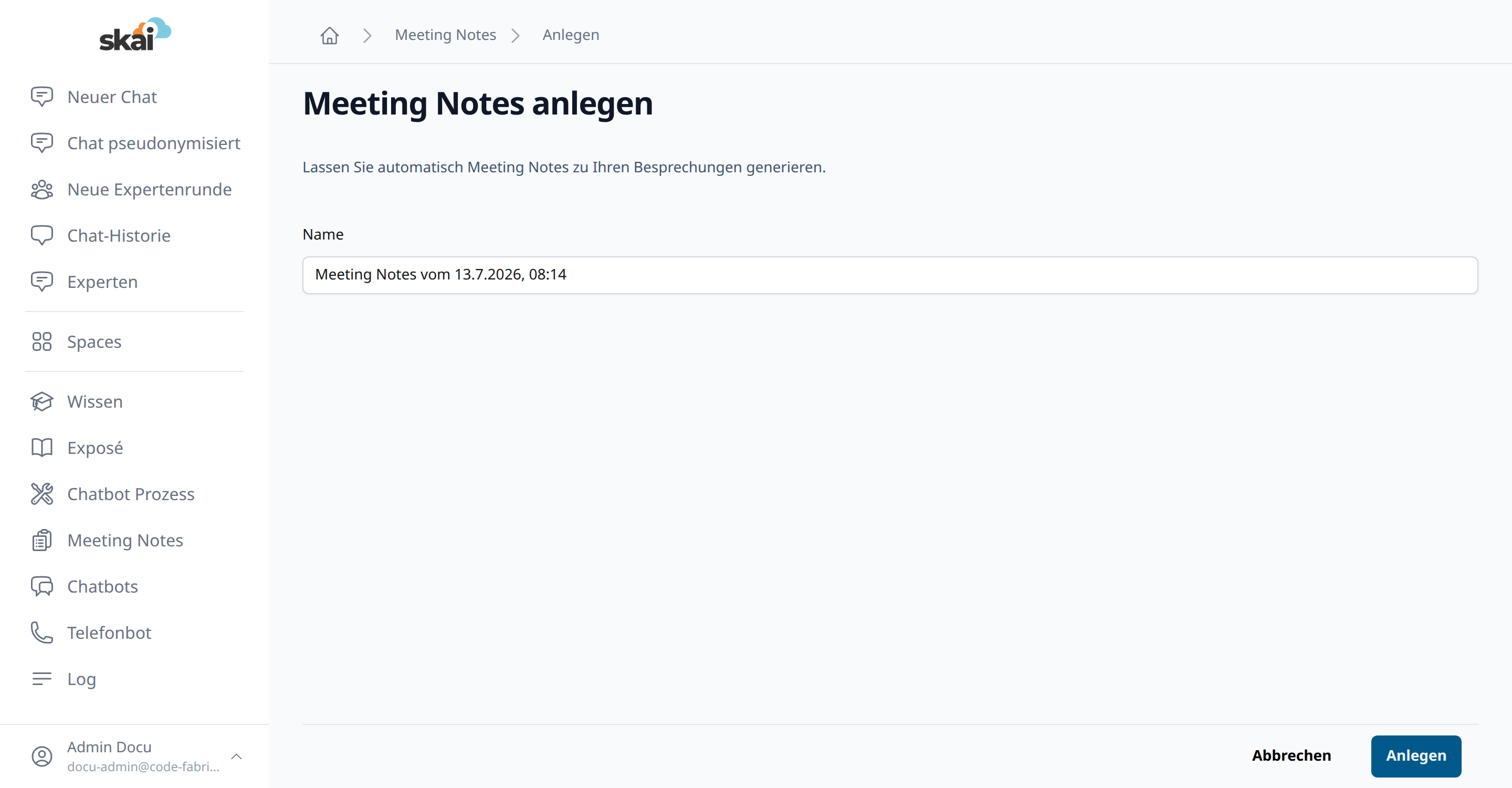 Neue Meeting Notes anlegen Neue Meeting Notes anlegen