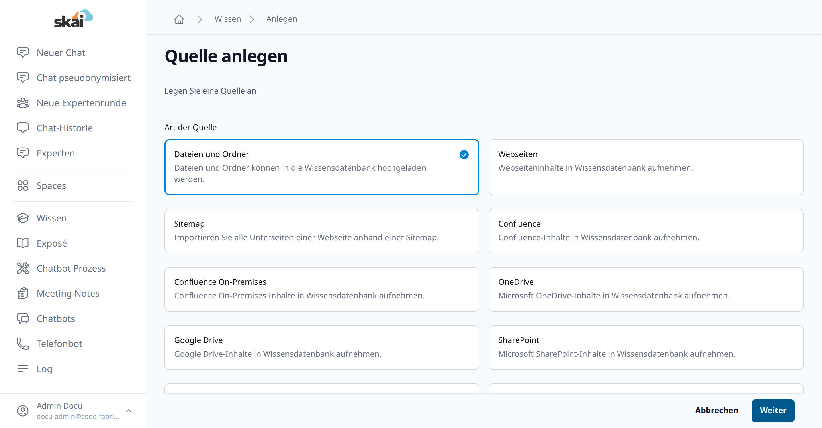 Auswahl der Art der Wissensquelle Auswahl der Art der Wissensquelle